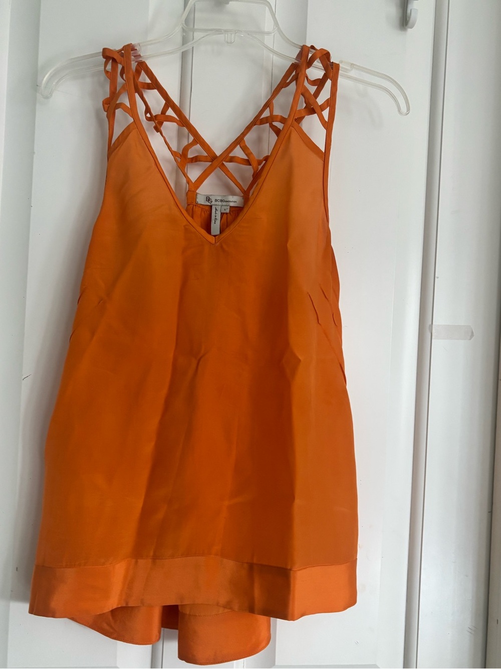 BCBG Orange  Strappy V-Neck Women's Top NEW small silk - Picture 5 of 8